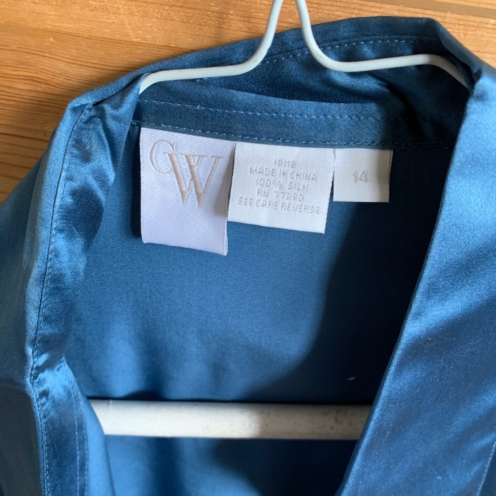 100% Silk, Sky Blue Button Down Blouse